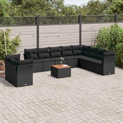 11-dijelni set vrtnih sofa od poliratana s jastucima crni