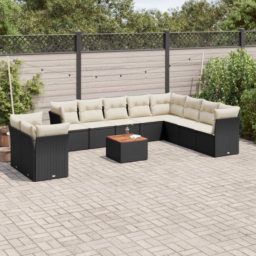 11-dijelni set vrtnih sofa od poliratana s jastucima crni
