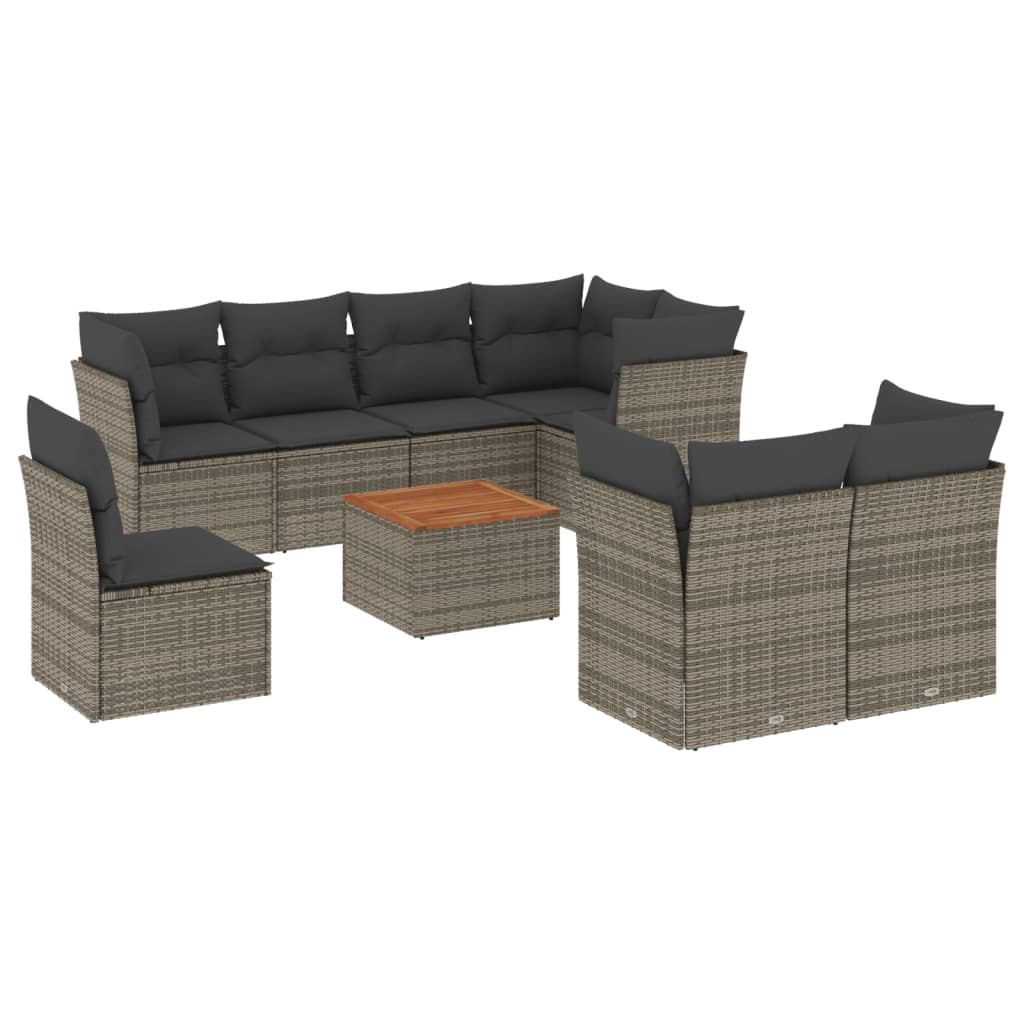 9-dijelni set vrtnih sofa od poliratana s jastucima sivi