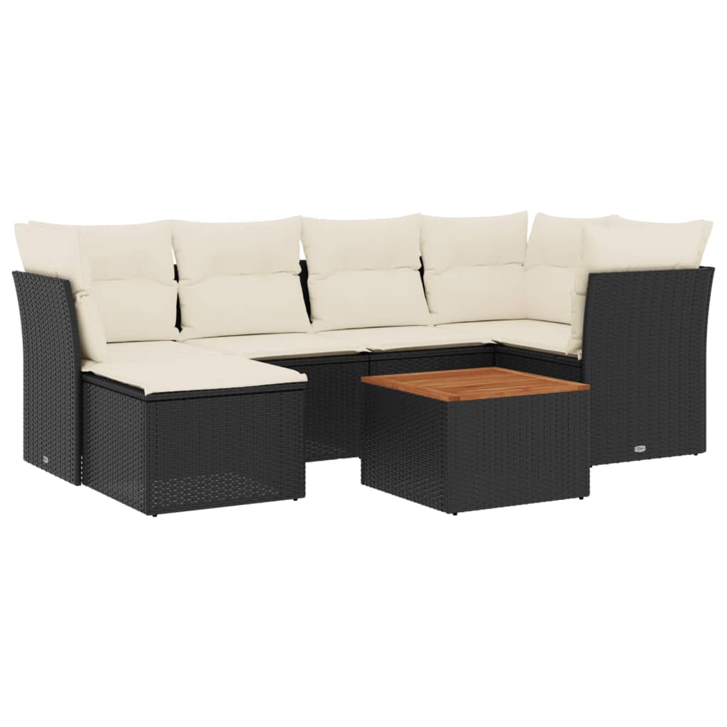 7-dijelni set vrtnih sofa od poliratana s jastucima crni