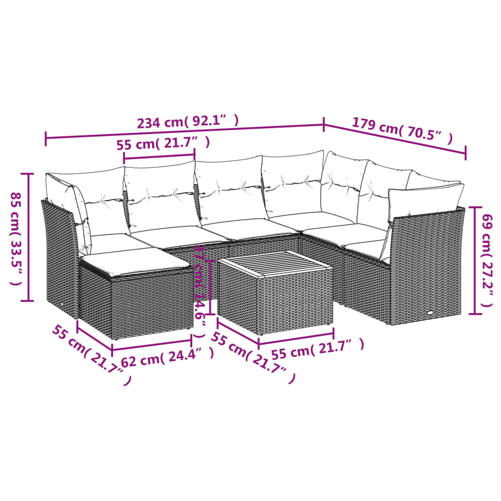 8-dijelni set vrtnih sofa od poliratana s jastucima crni