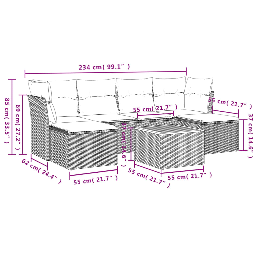 7-dijelni set vrtnih sofa sivi od poliratana