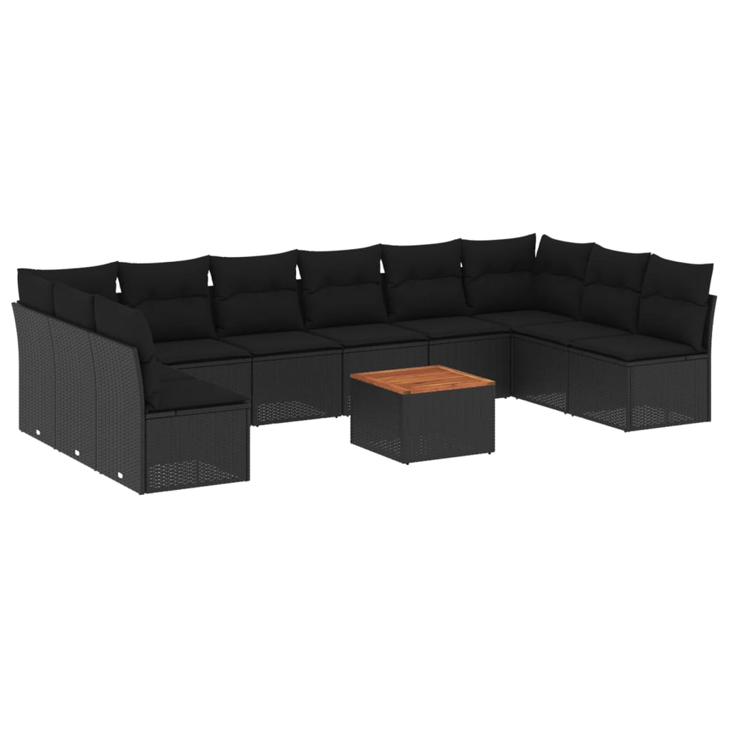 11-dijelni set vrtnih sofa od poliratana s jastucima crni