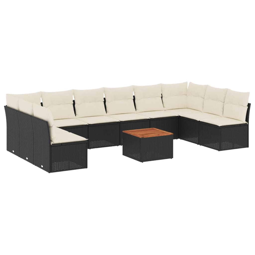 11-dijelni set vrtnih sofa od poliratana s jastucima crni