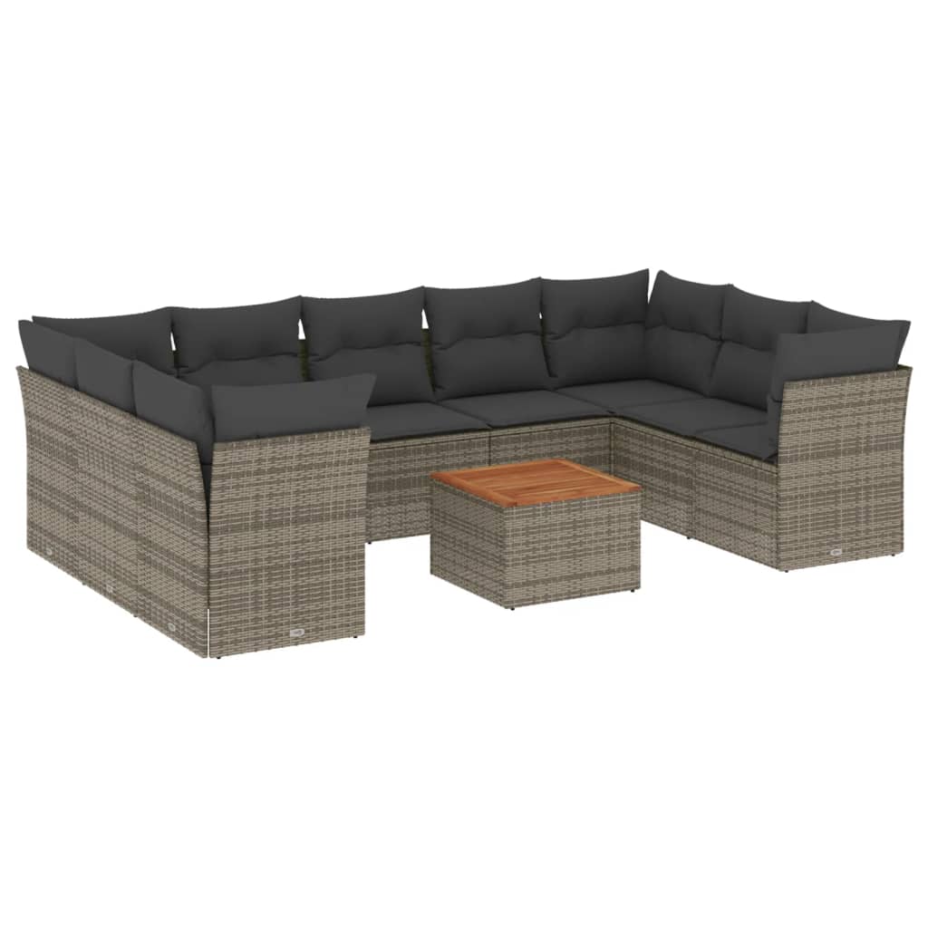 10-dijelni set vrtnih sofa od poliratana s jastucima sivi