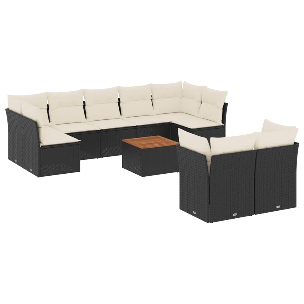 10-dijelni set vrtnih sofa s jastucima crni od poliratana