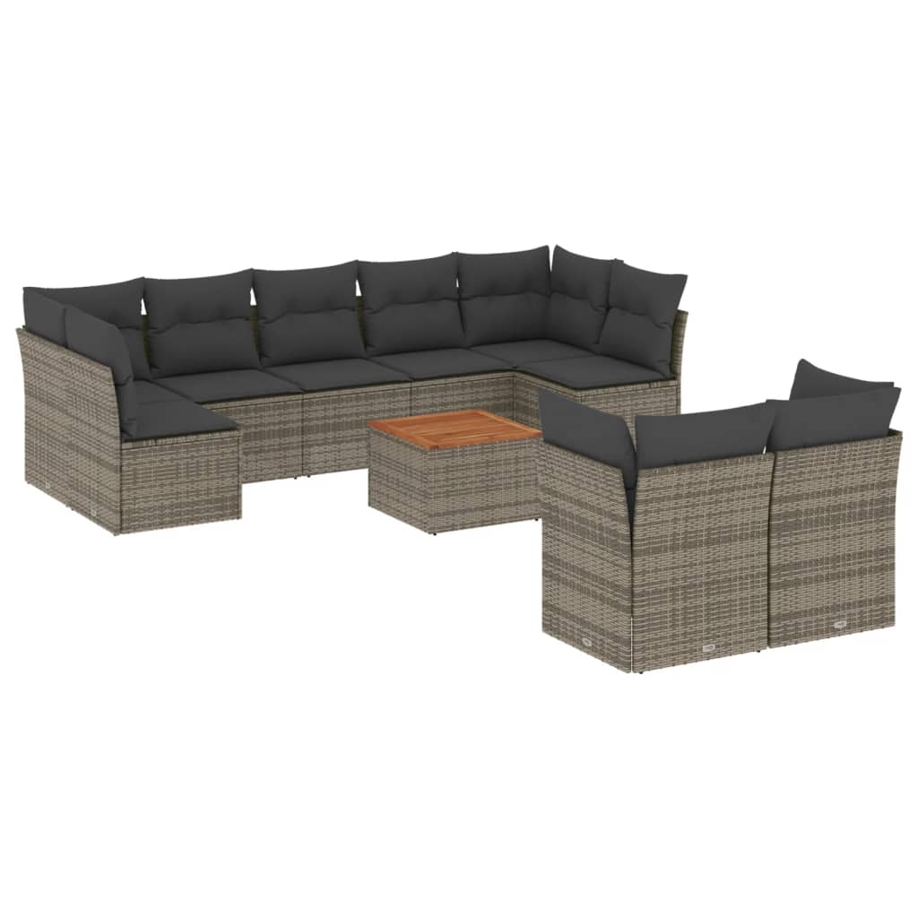 10-dijelni set vrtnih sofa od poliratana s jastucima sivi