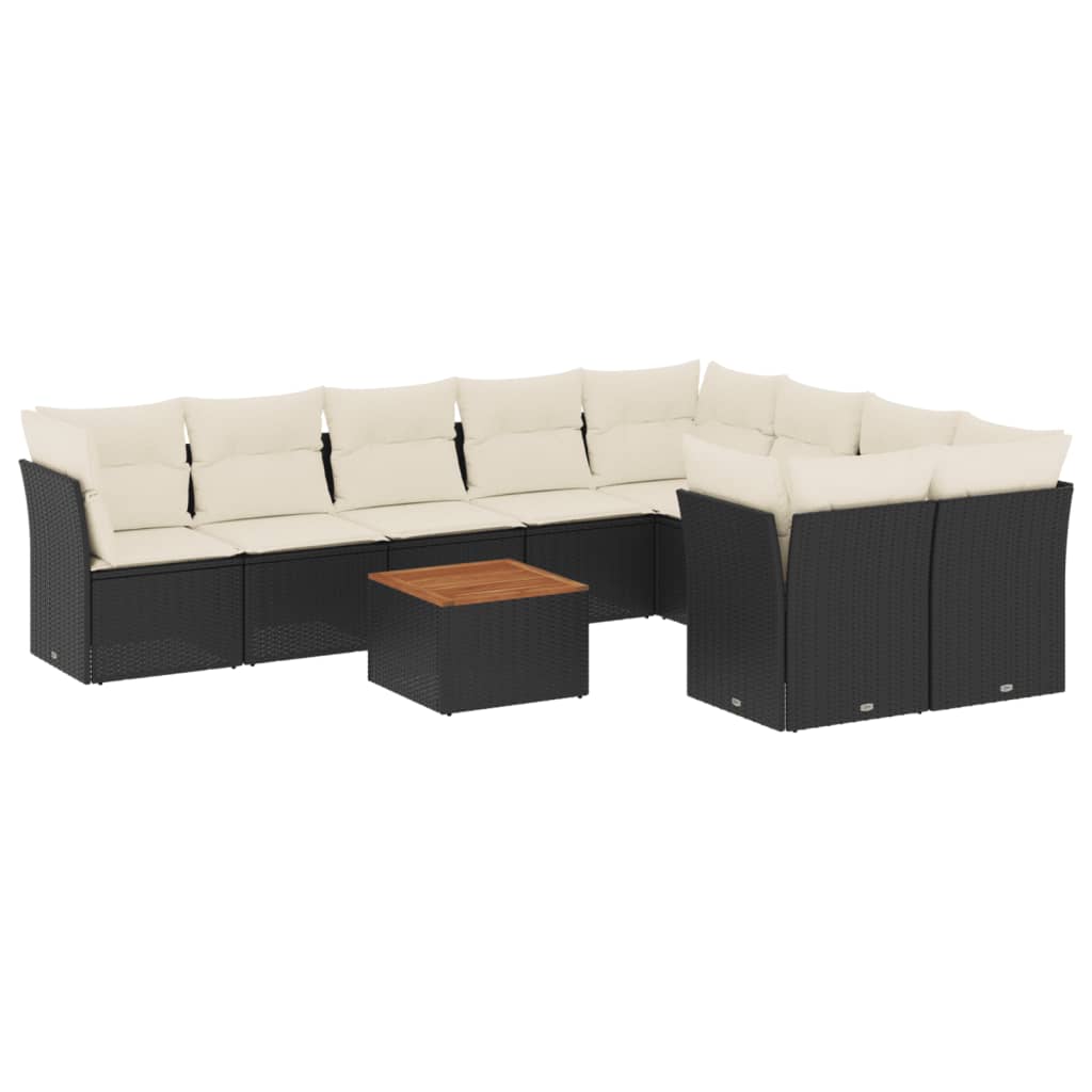 10-dijelni set vrtnih sofa s jastucima crni od poliratana