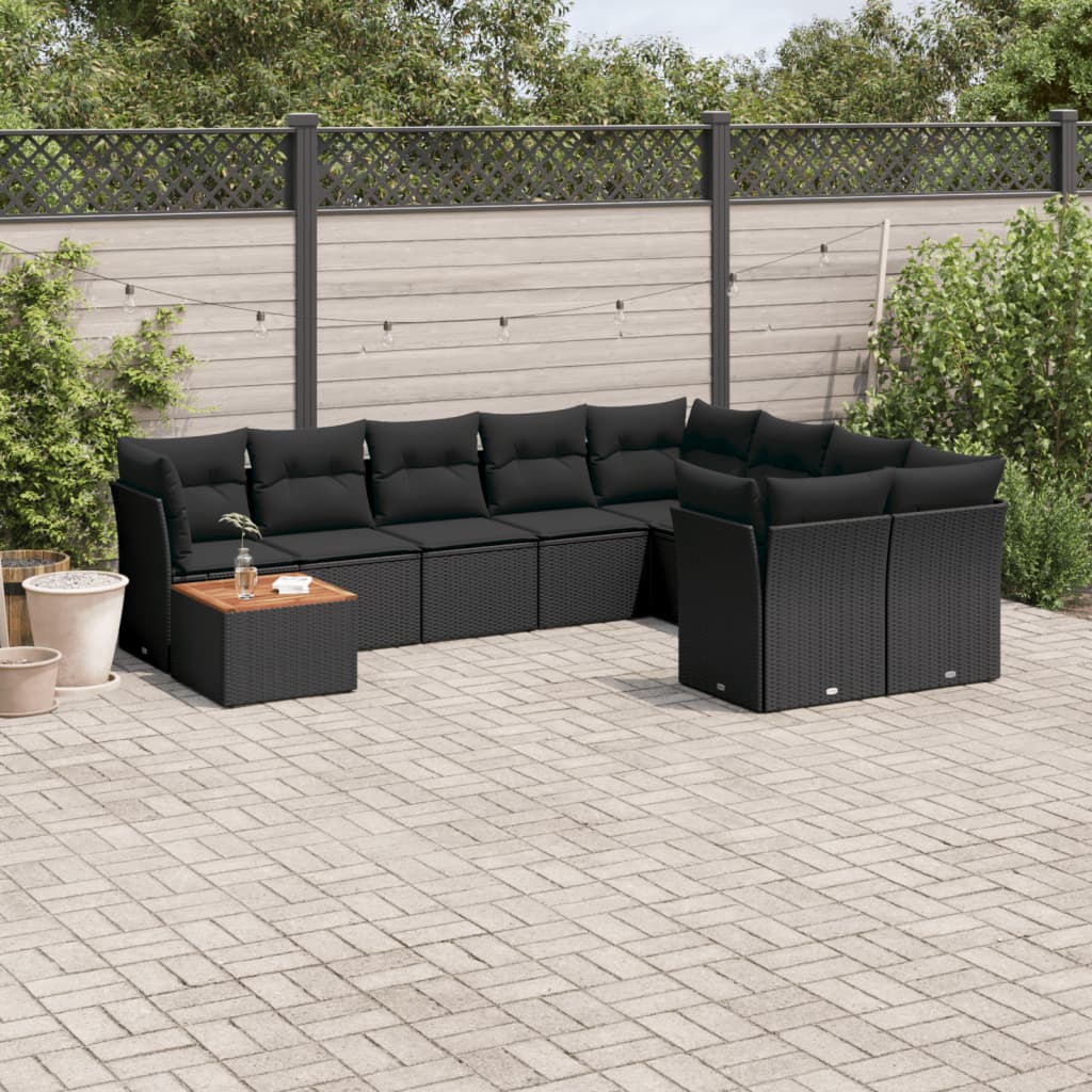 10-dijelni set vrtnih sofa s jastucima crni od poliratana