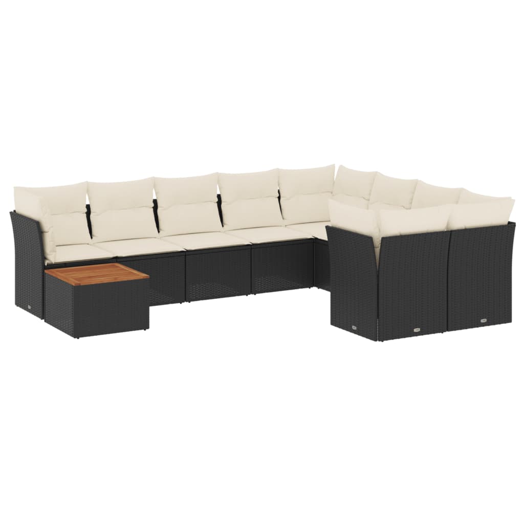 10-dijelni set vrtnih sofa s jastucima crni od poliratana