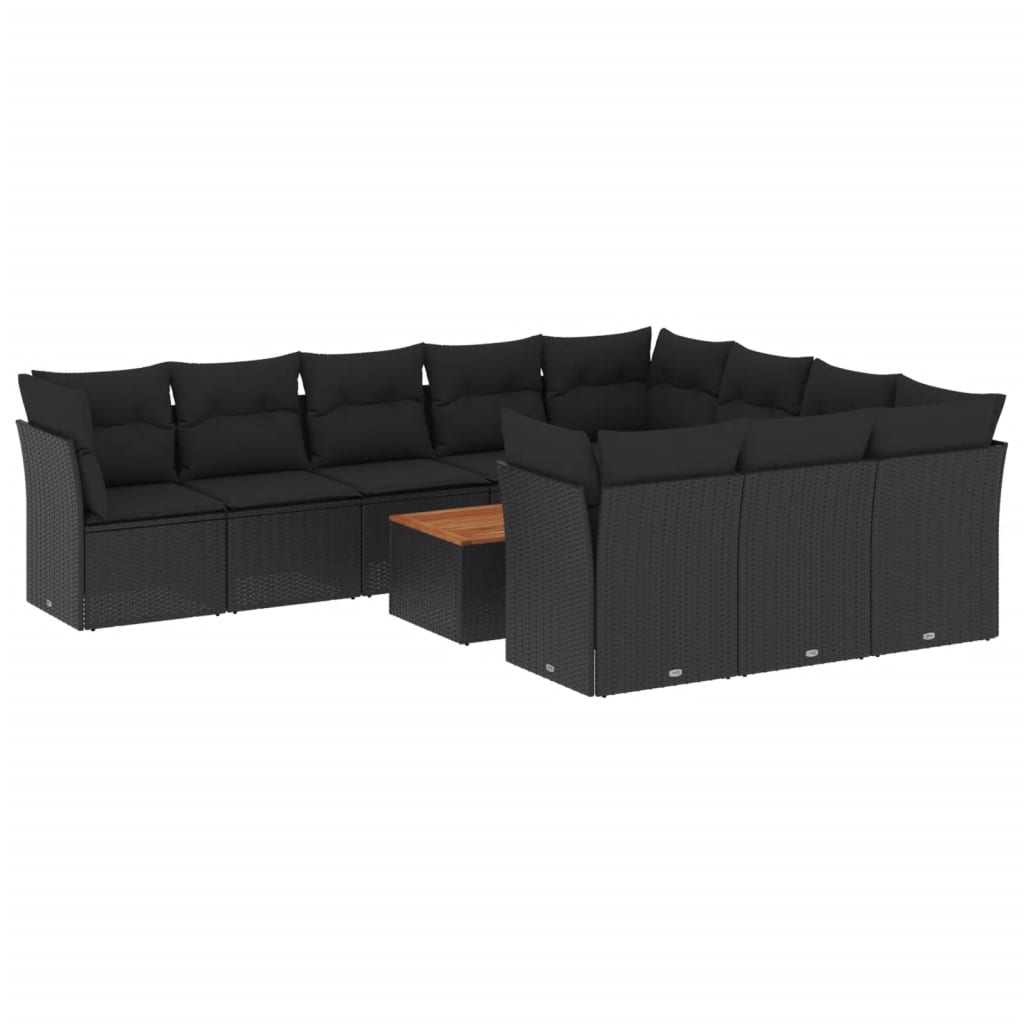 11-dijelni set vrtnih sofa od poliratana s jastucima crni