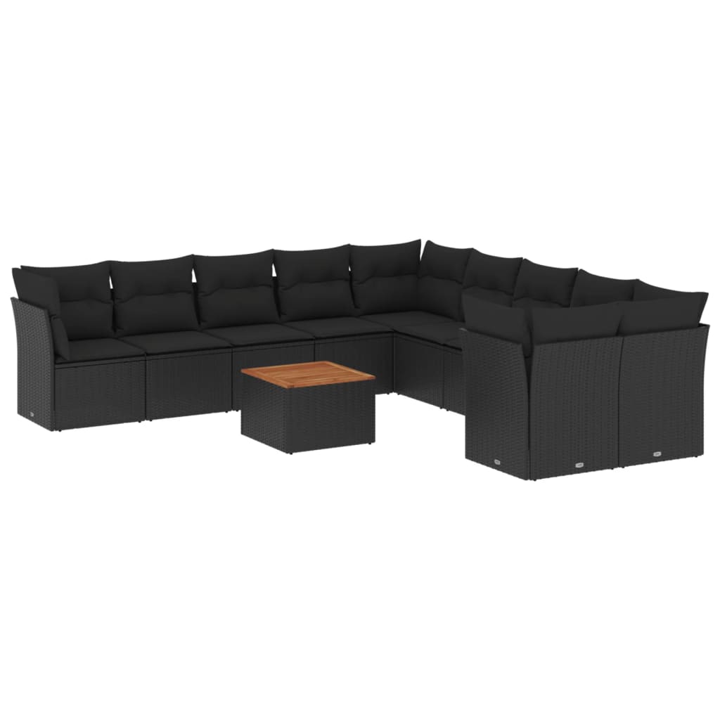 11-dijelni set vrtnih sofa od poliratana s jastucima crni