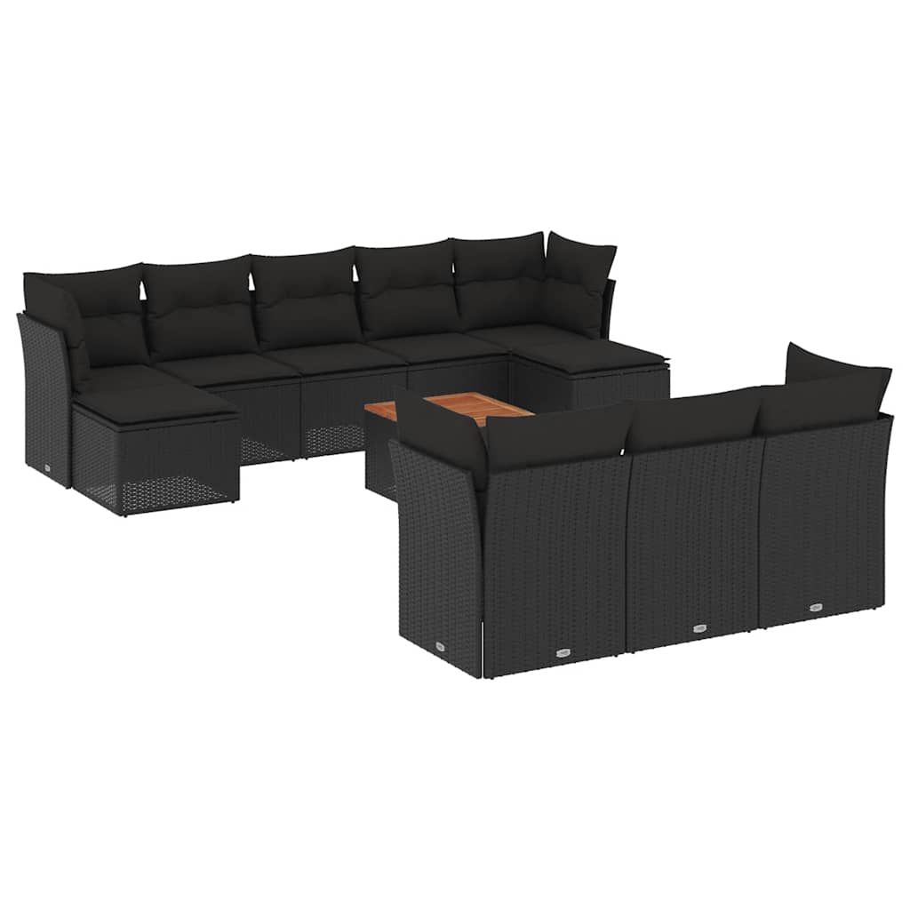 11-dijelni set vrtnih sofa od poliratana s jastucima crni