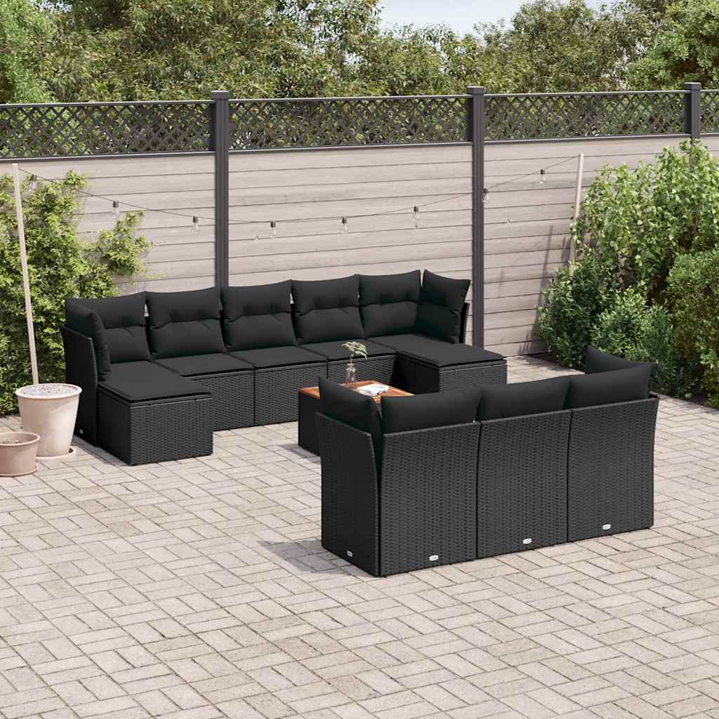11-dijelni set vrtnih sofa od poliratana s jastucima crni