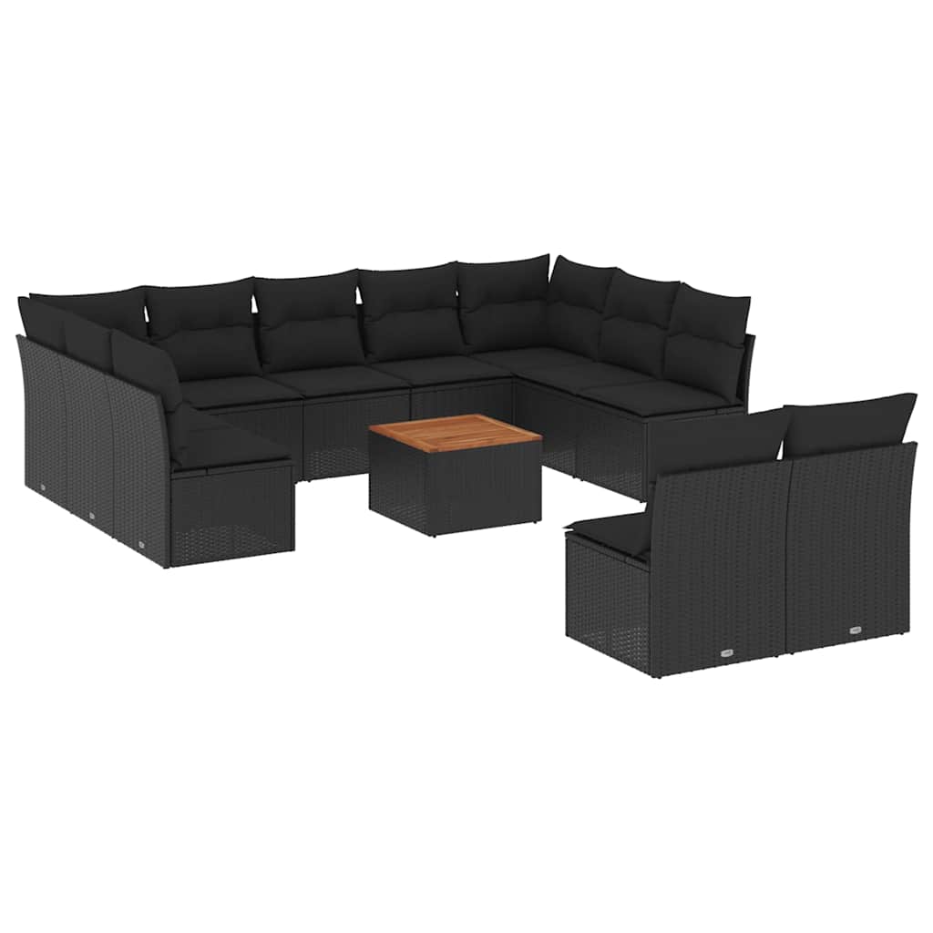 12-dijelni set vrtnih sofa od poliratana s jastucima crni