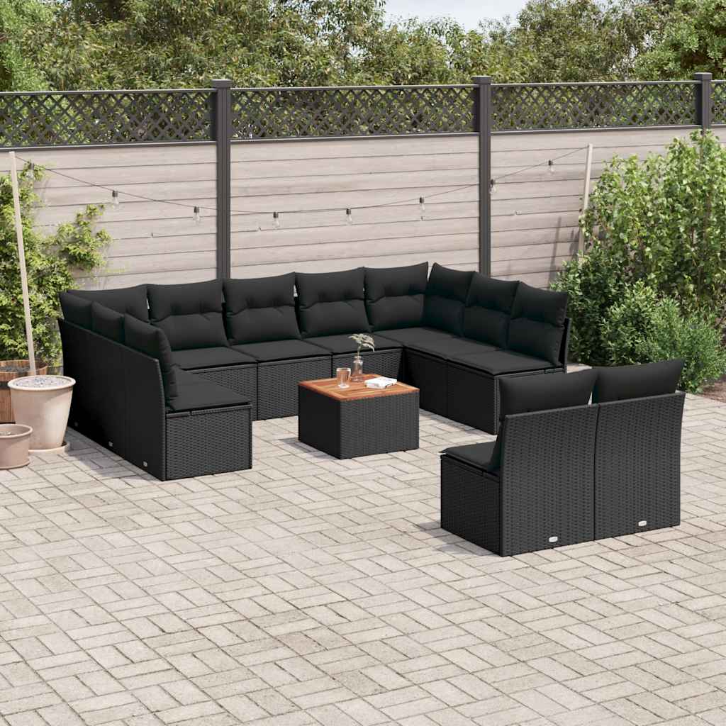 12-dijelni set vrtnih sofa od poliratana s jastucima crni
