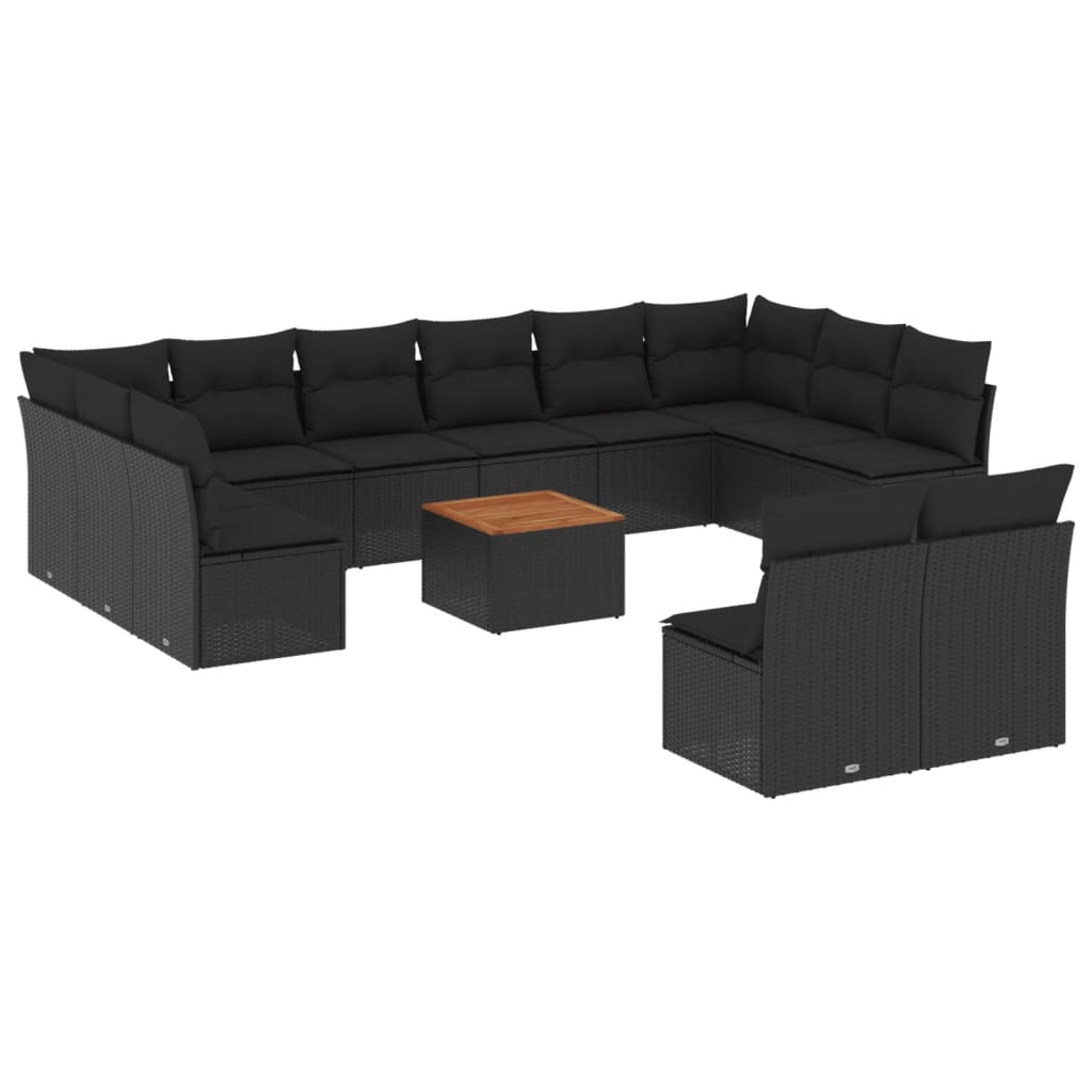 13-dijelni set vrtnih sofa s jastucima poliratan crni