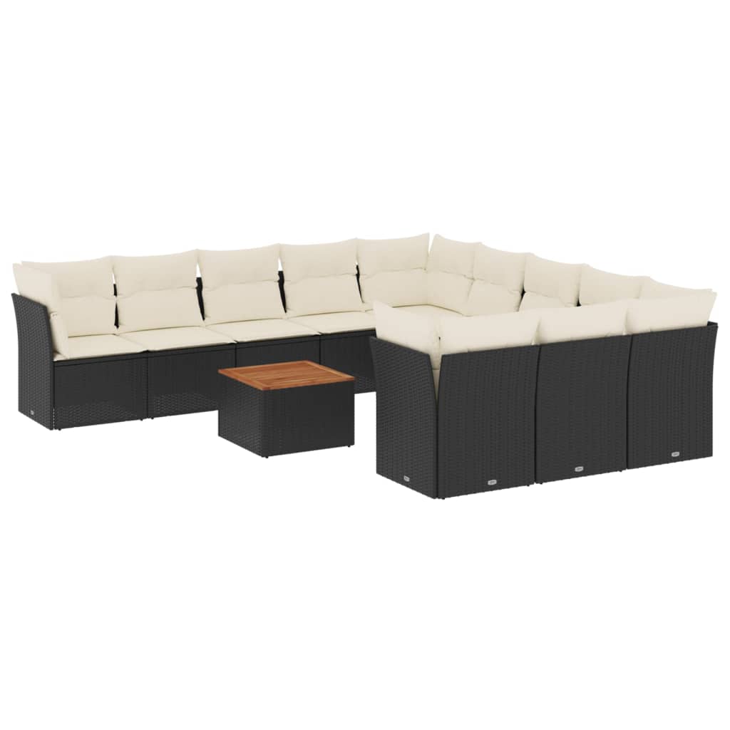 12-dijelni set vrtnih sofa od poliratana s jastucima crni