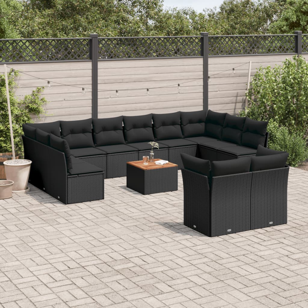 13-dijelni set vrtnih sofa s jastucima poliratan crni