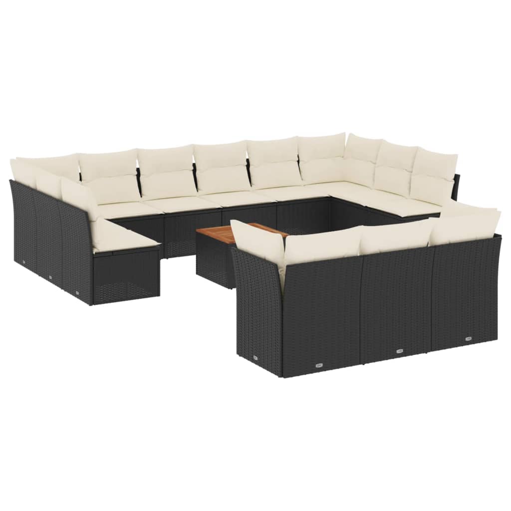 14-dijelni set vrtnih sofa s jastucima poliratan crni