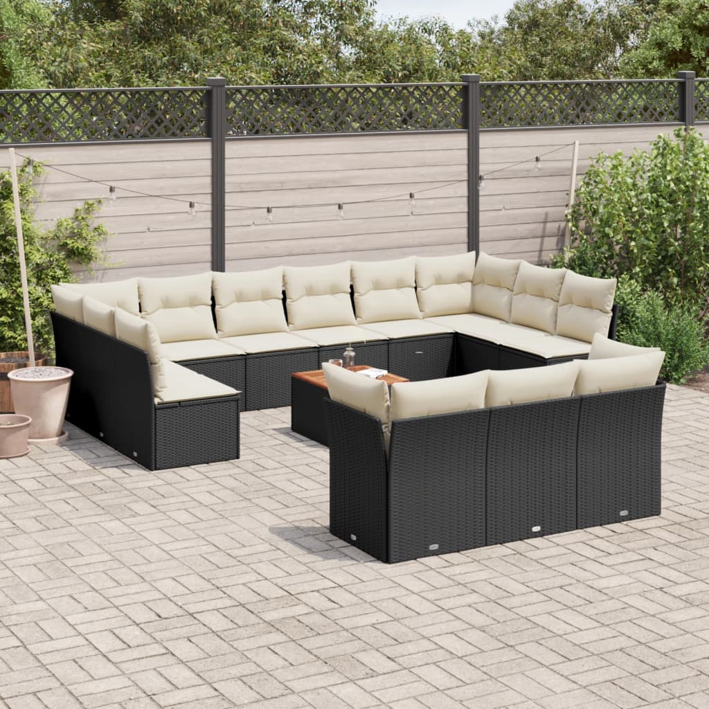 14-dijelni set vrtnih sofa s jastucima poliratan crni