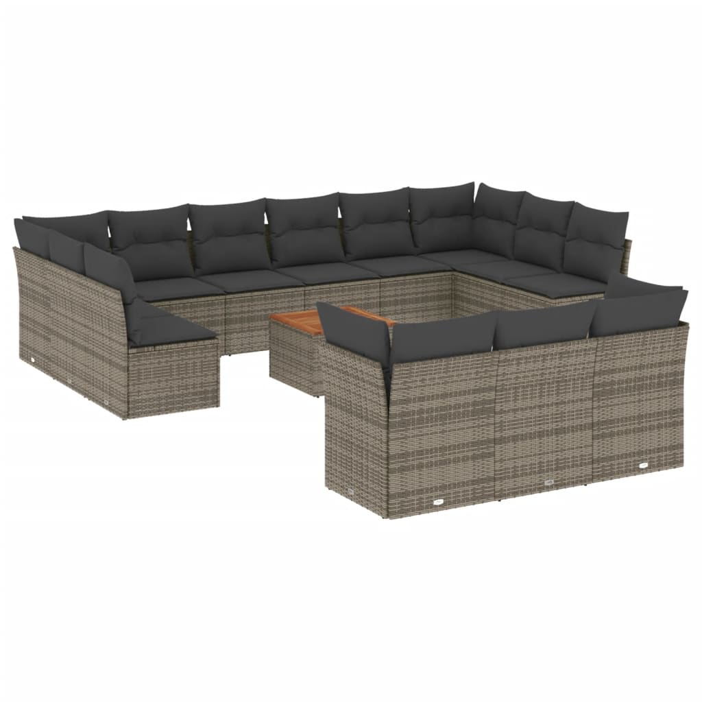 14-dijelni set vrtnih sofa od poliratana s jastucima sivi