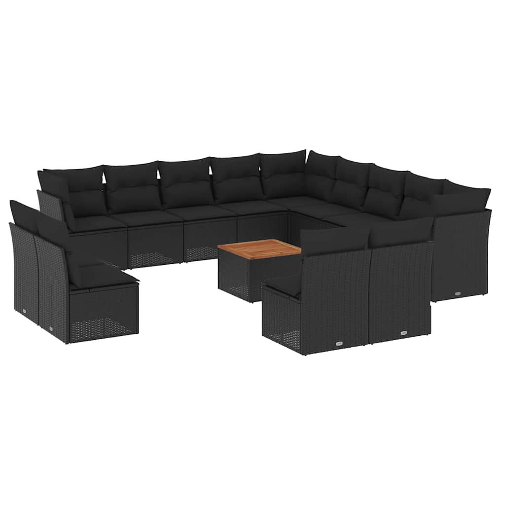 14-dijelni set vrtnih sofa s jastucima poliratan crni