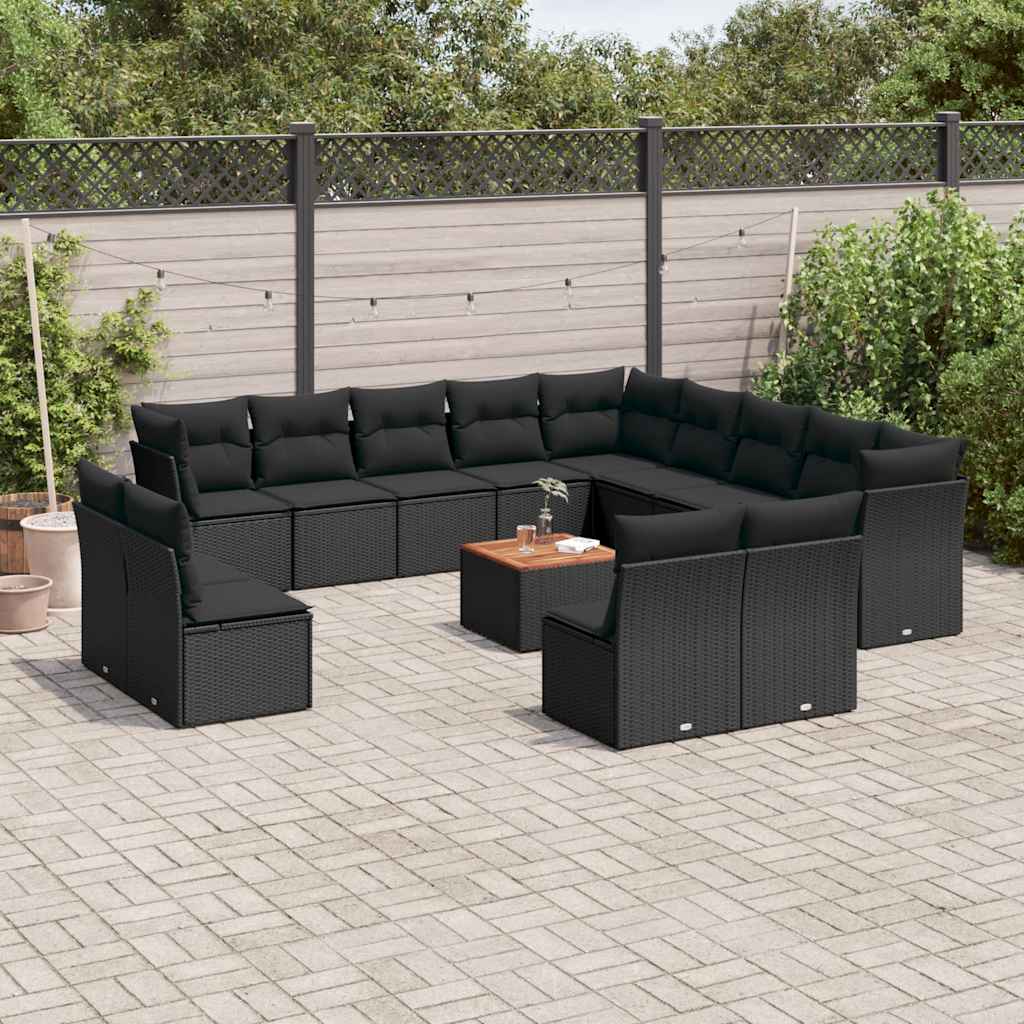 14-dijelni set vrtnih sofa s jastucima poliratan crni