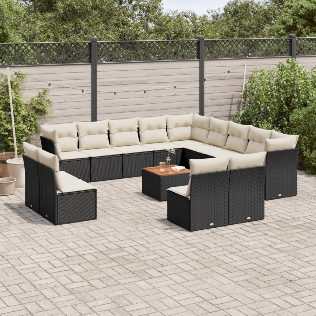 14-dijelni set vrtnih sofa s jastucima poliratan crni