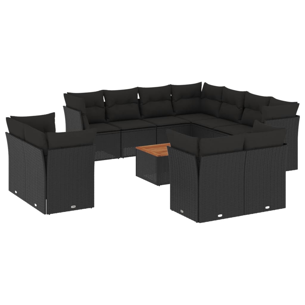 12-dijelni set vrtnih sofa od poliratana s jastucima crni
