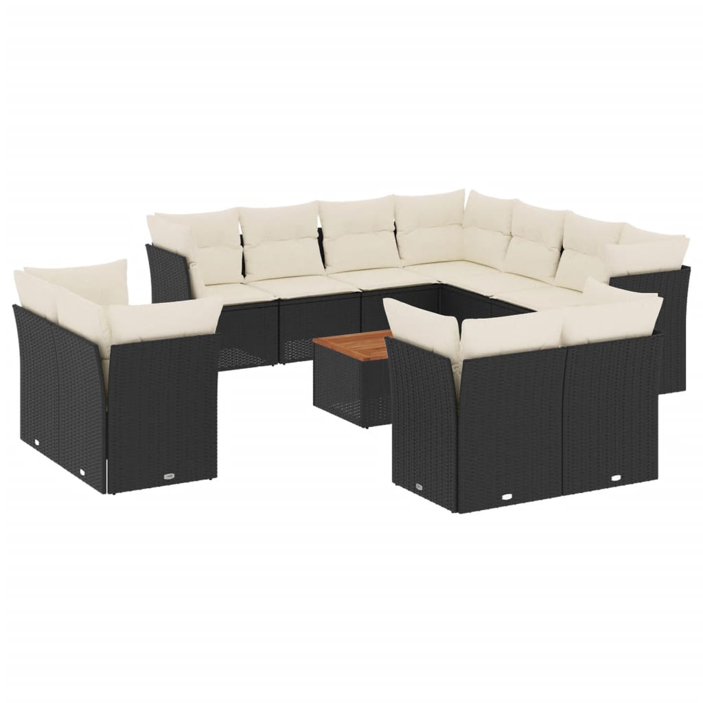 12-dijelni set vrtnih sofa od poliratana s jastucima crni