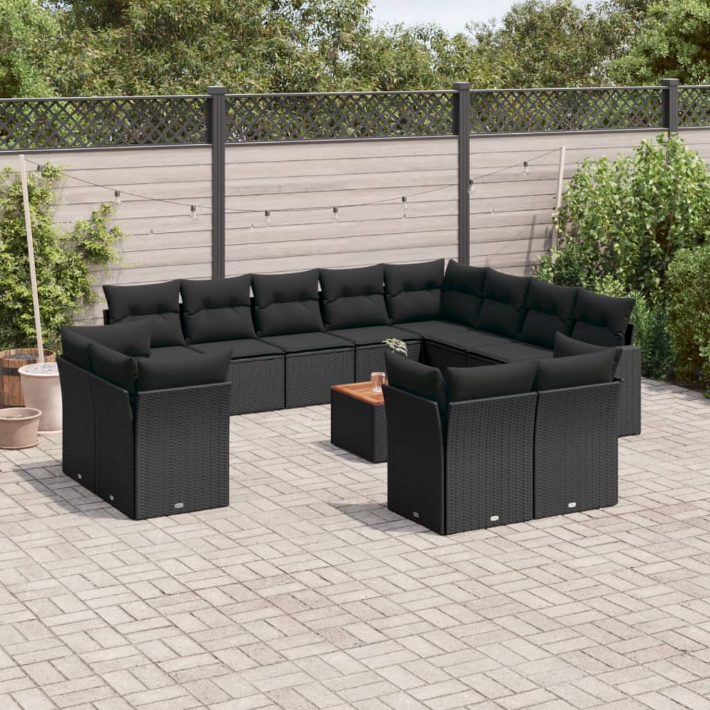 13-dijelni set vrtnih sofa s jastucima poliratan crni