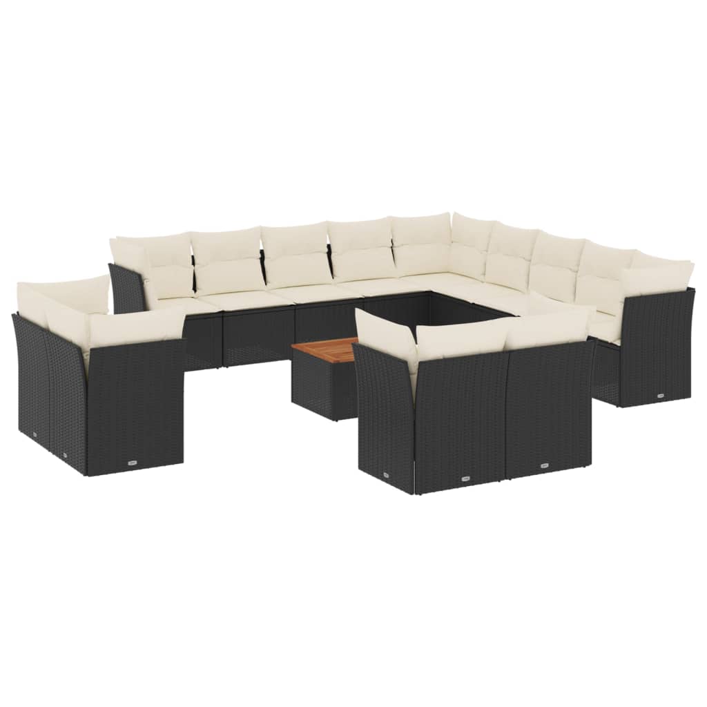 14-dijelni set vrtnih sofa s jastucima poliratan crni