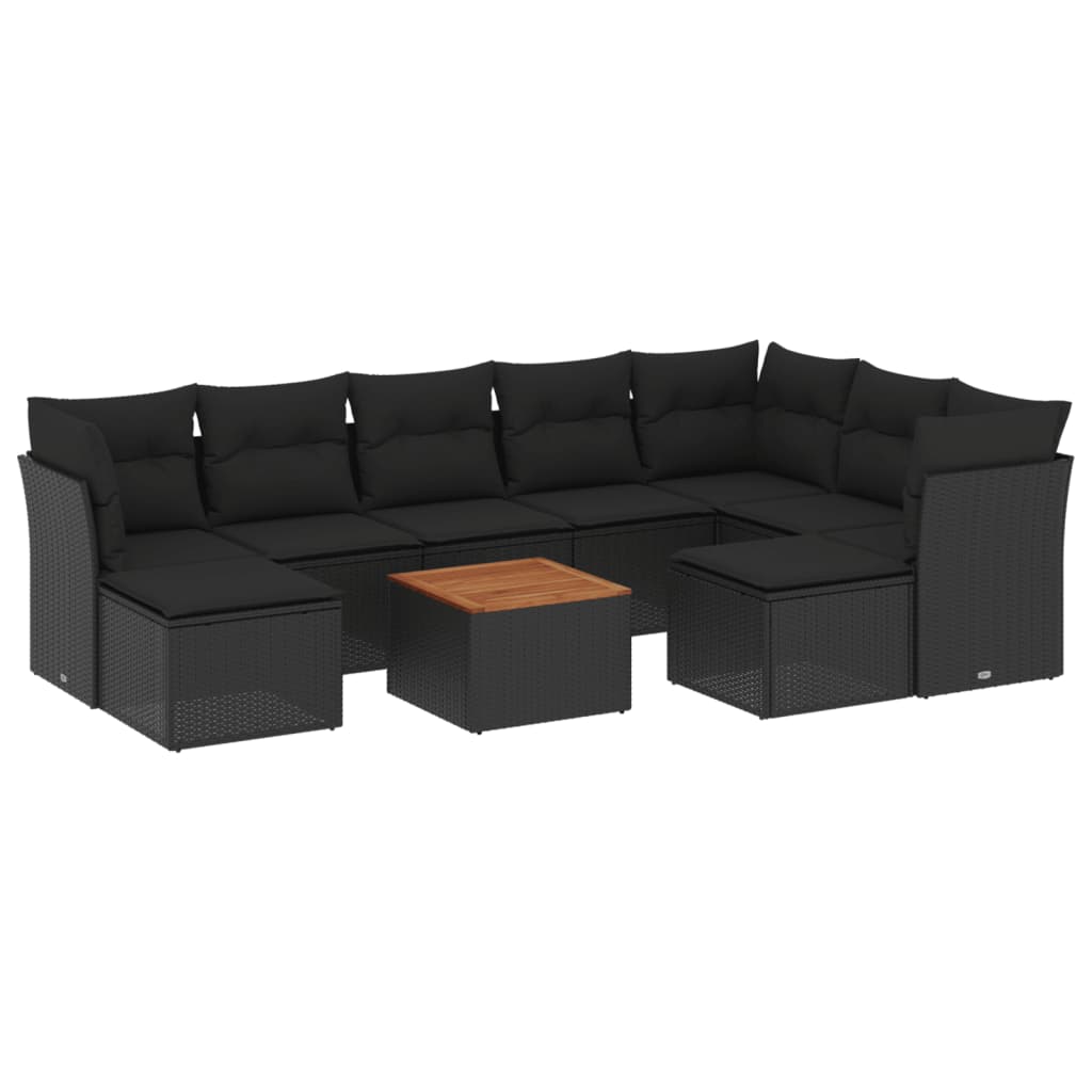 10-dijelni set vrtnih sofa s jastucima crni od poliratana