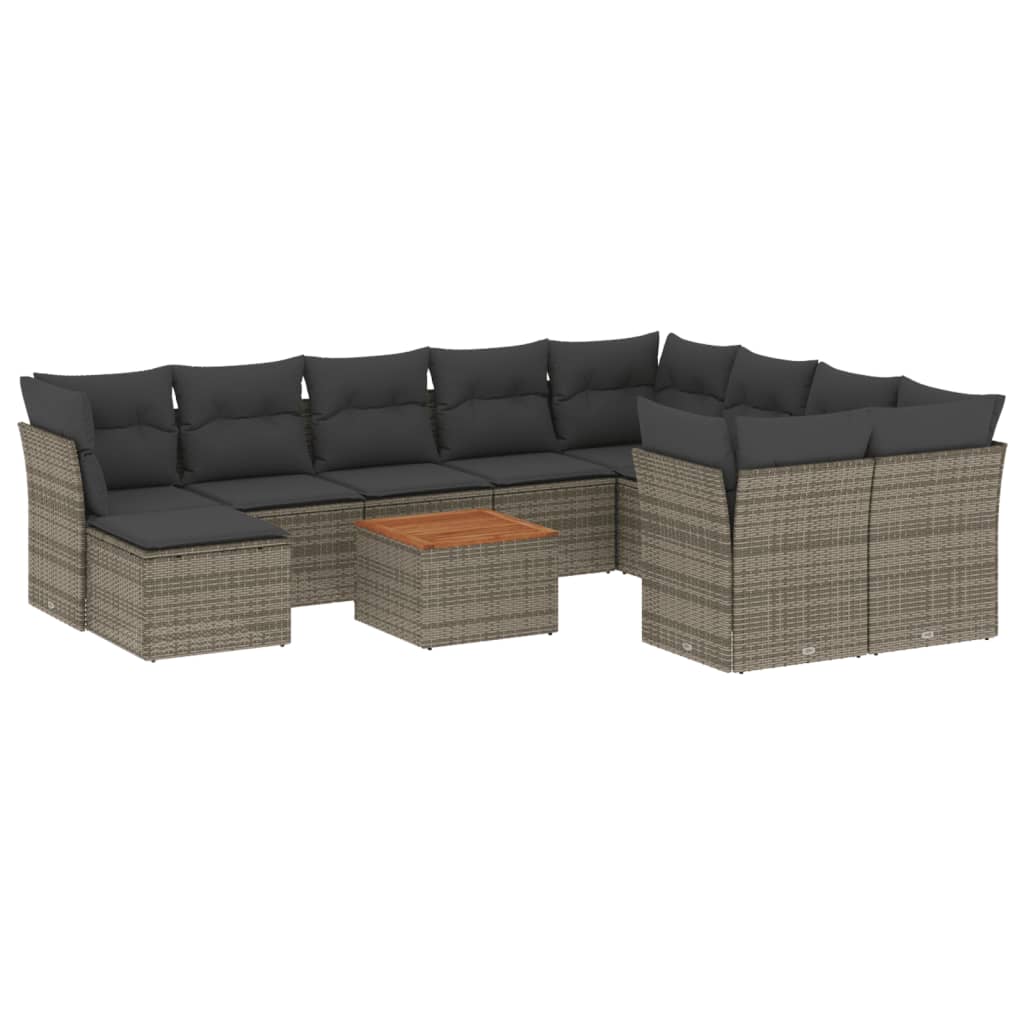 11-dijelni set vrtnih sofa od poliratana s jastucima sivi