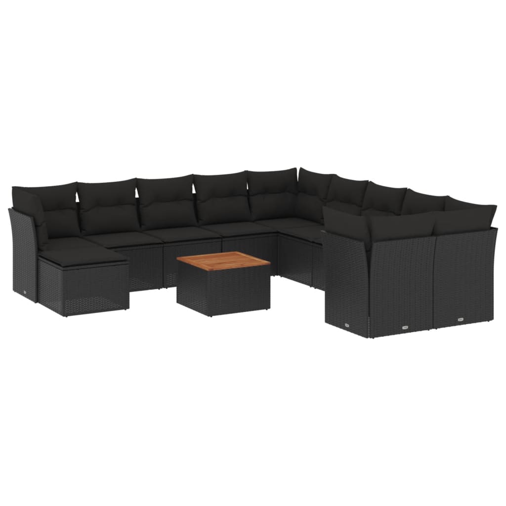 12-dijelni set vrtnih sofa od poliratana s jastucima crni