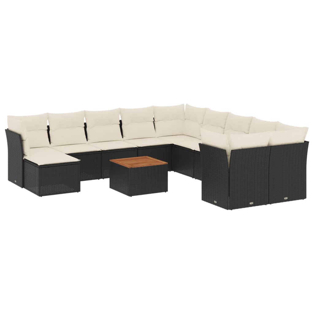 12-dijelni set vrtnih sofa od poliratana s jastucima crni