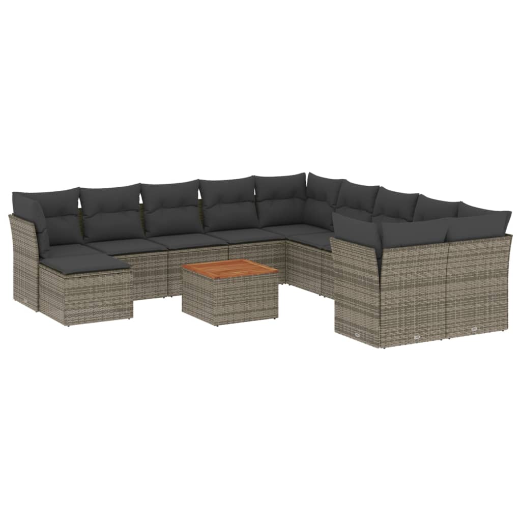 12-dijelni set vrtnih sofa od poliratana s jastucima sivi
