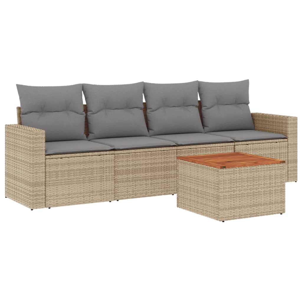 5-dijelni vrtni set sofa s jastucima bež od poliratana