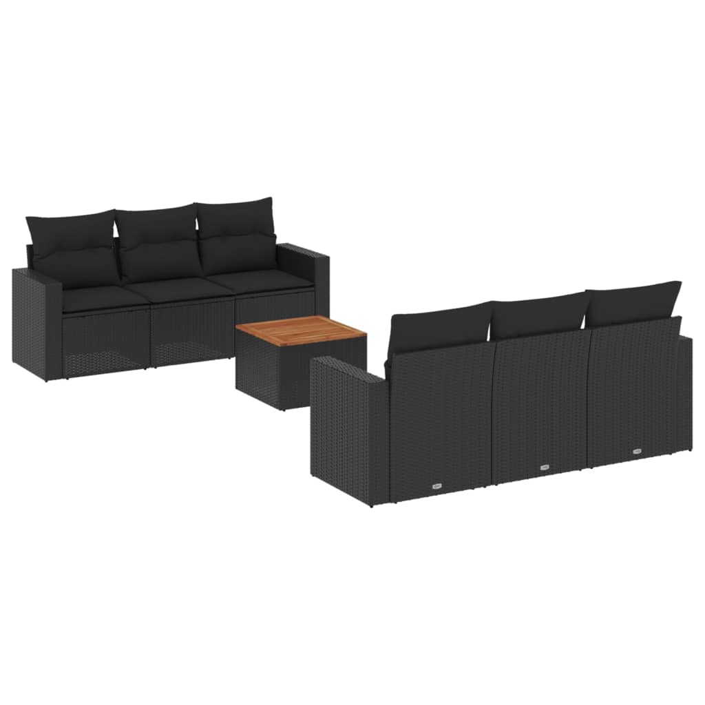 7-dijelni set vrtnih sofa od poliratana s jastucima crni