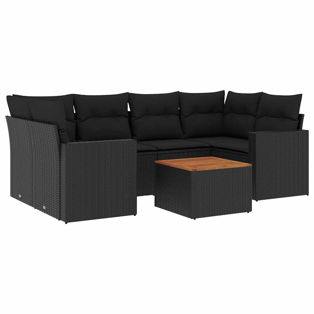 7-dijelni set vrtnih sofa od poliratana s jastucima crni