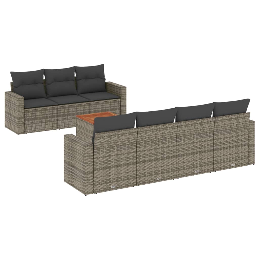 8-dijelni set vrtnih sofa od poliratana s jastucima sivi