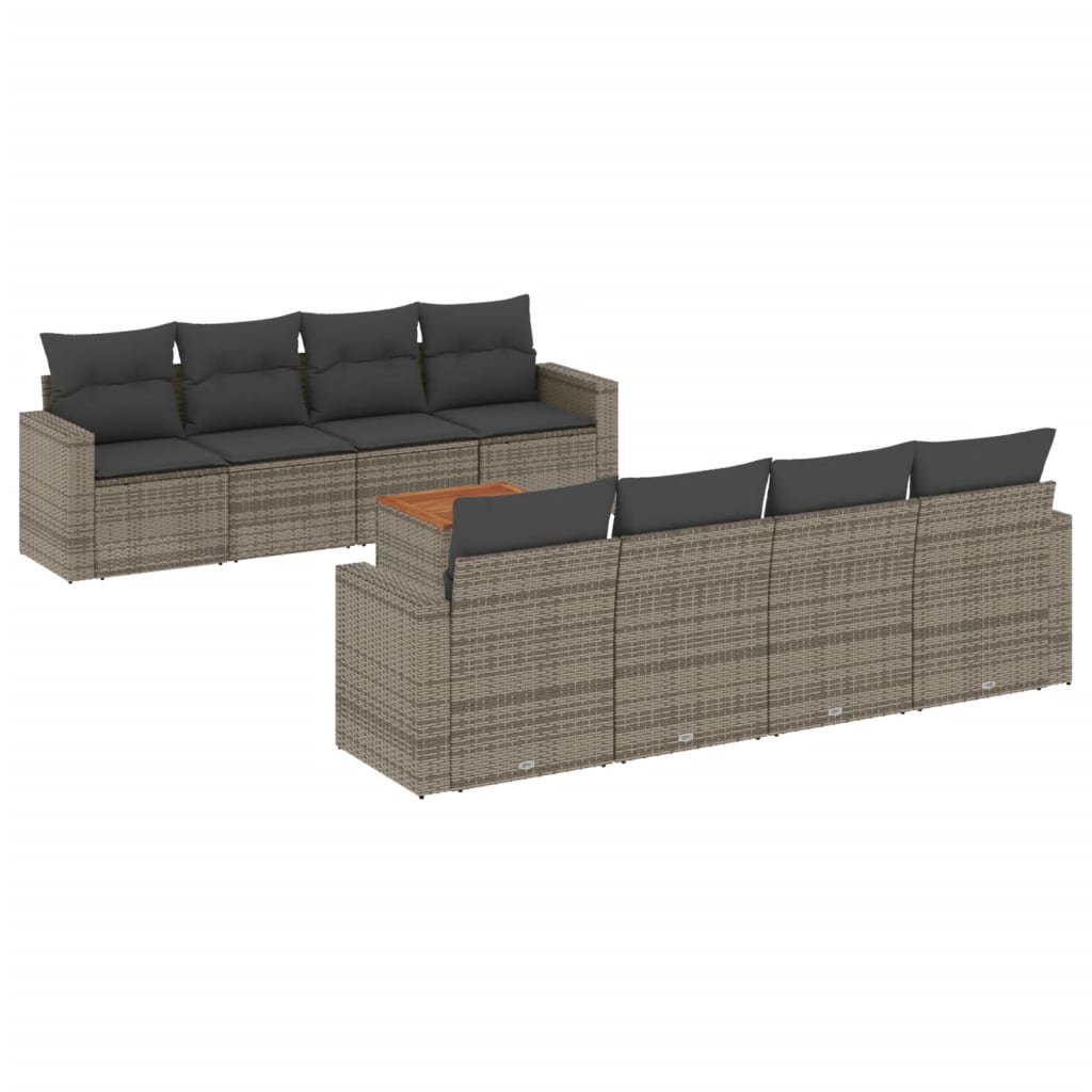 9-dijelni set vrtnih sofa od poliratana s jastucima sivi
