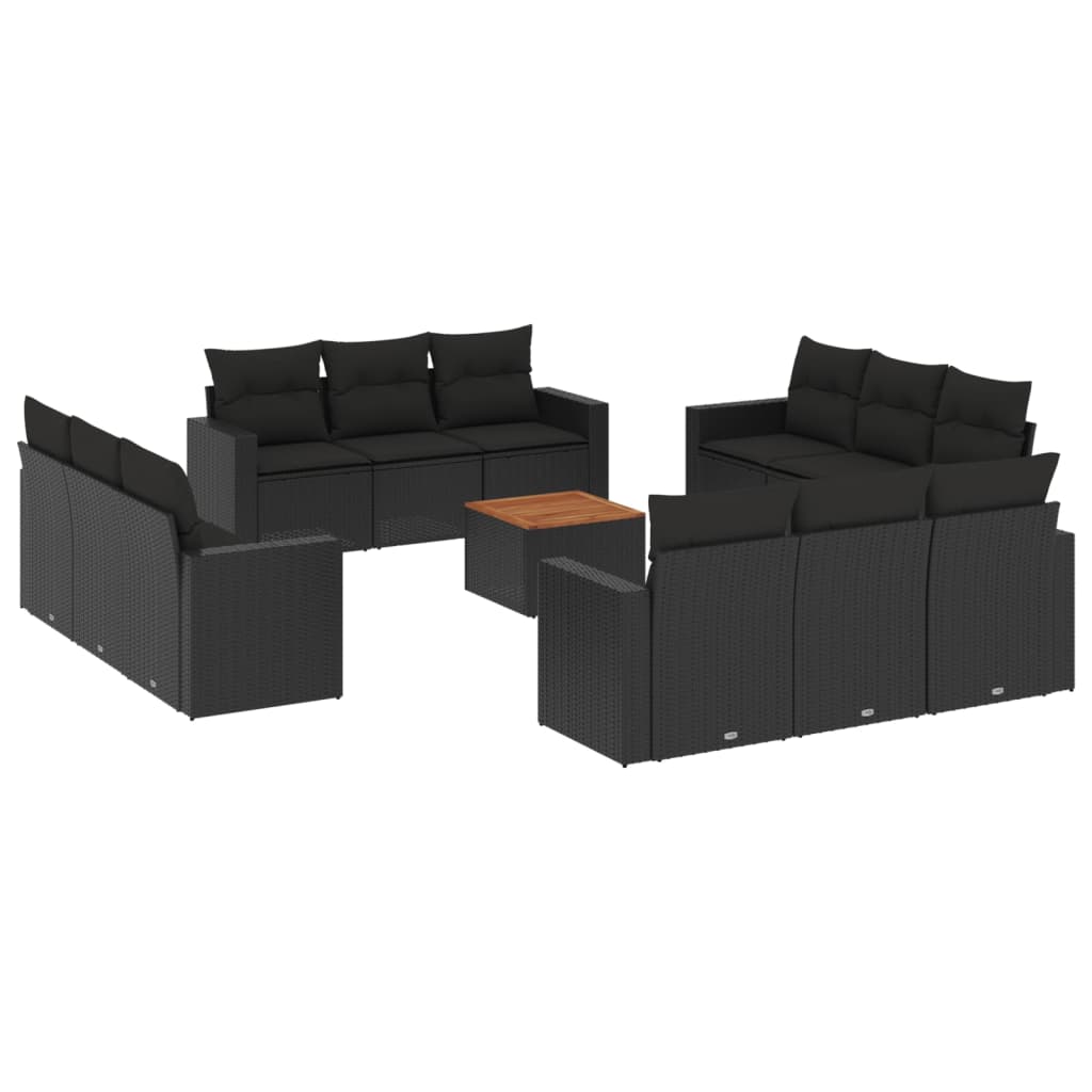 13-dijelni set vrtnih sofa s jastucima poliratan crni
