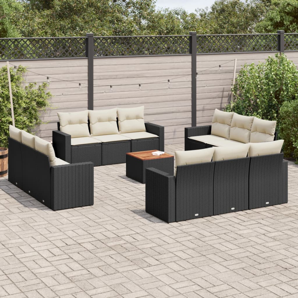 13-dijelni set vrtnih sofa s jastucima poliratan crni