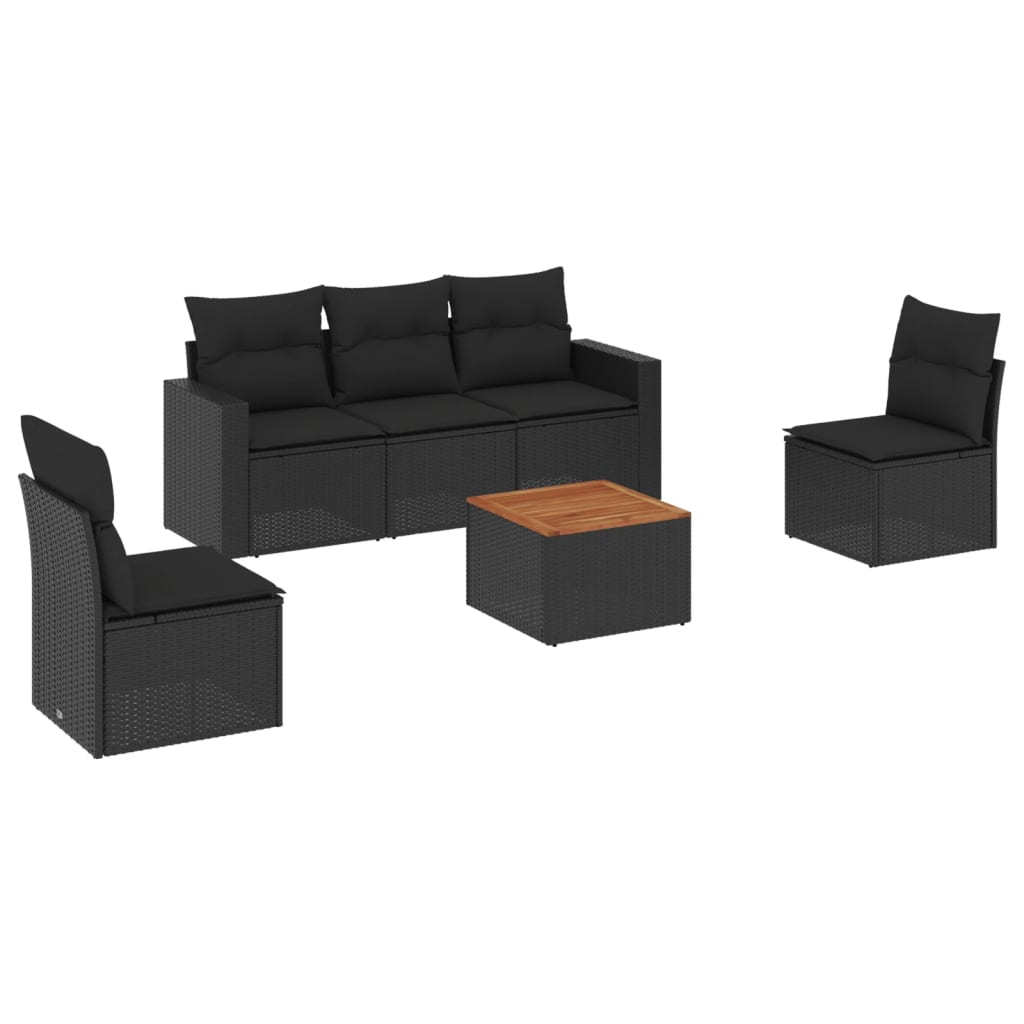 6-dijelni set vrtnih sofa s jastucima crni od poliratana