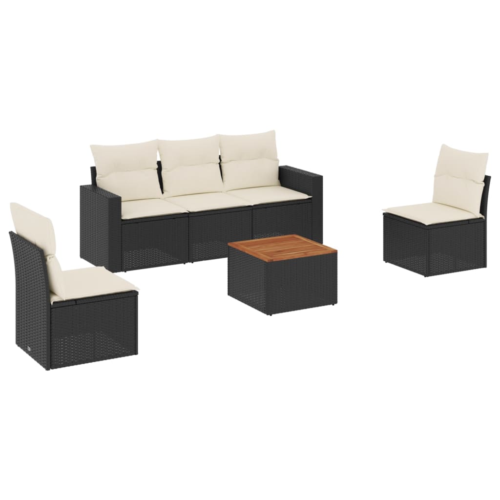 6-dijelni set vrtnih sofa s jastucima crni od poliratana