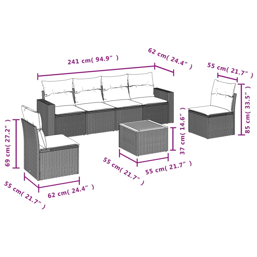 7-dijelni set vrtnih sofa sivi od poliratana
