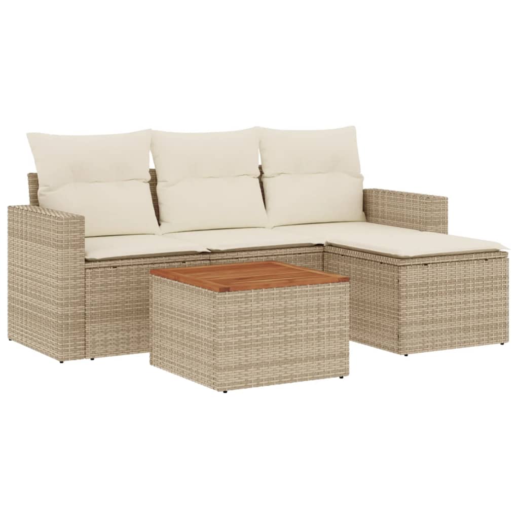 5-dijelni vrtni set sofa s jastucima bež od poliratana