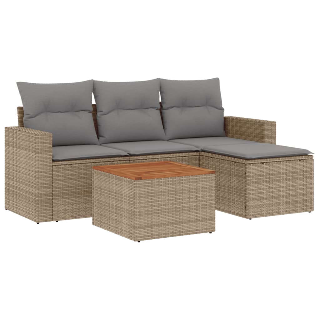 5-dijelni vrtni set sofa s jastucima bež od poliratana